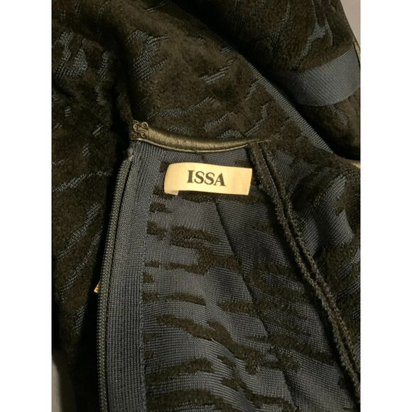 ISSA Dark Blue Velour Textured Patterned Fit & Flare Dress, Size Small - Picture 9 of 11